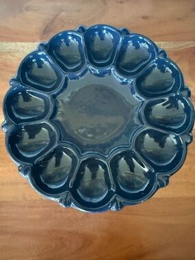 Navy Blue Frankoma Pottery Egg Plate